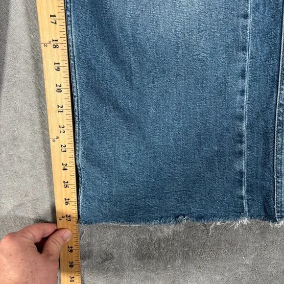 Good American Good Skate Crop Jeans Womens 0/25 Blue High Rise Wide Leg Raw Hem - Picture 12 of 14